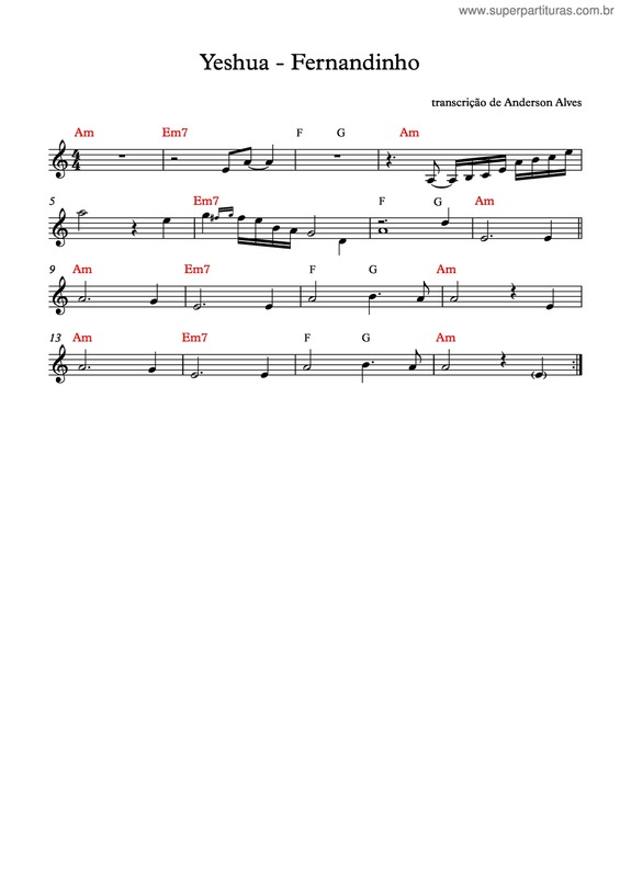 Partitura da música Yeshua v.2