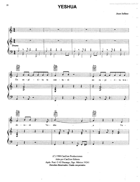 Partitura da música Yeshua