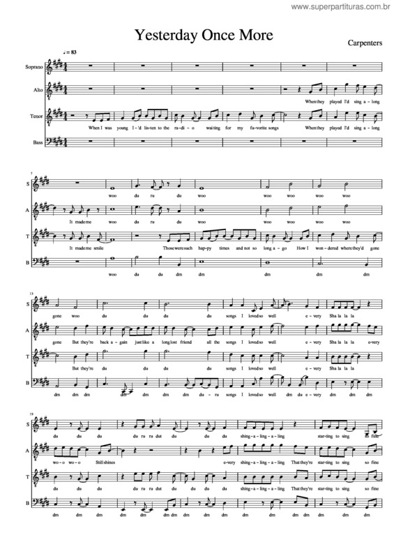 Partitura da música Yesterday Once More Carpenters