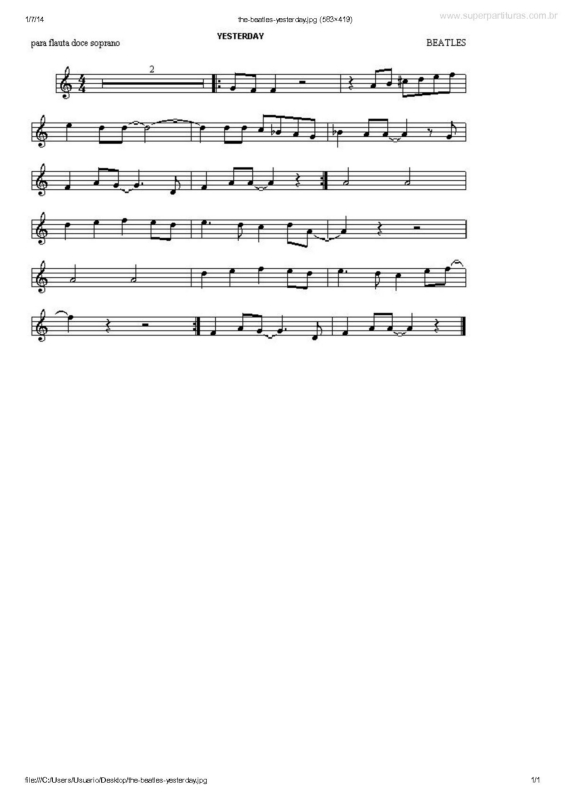 Partitura da música Yesterday v.2