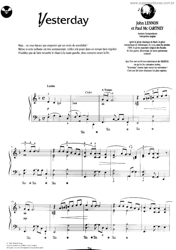 Partitura da música Yesterday v.24