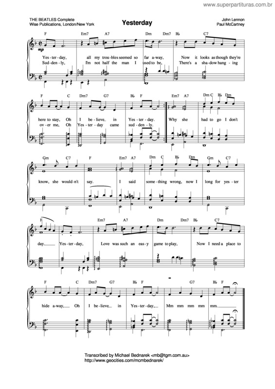 Partitura da música Yesterday v.25