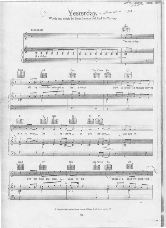 Partitura da música Yesterday v.26