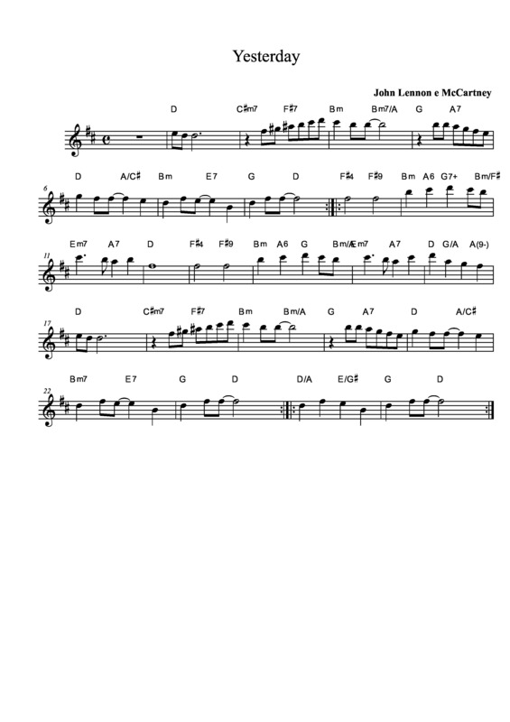 Partitura da música Yesterday v.28