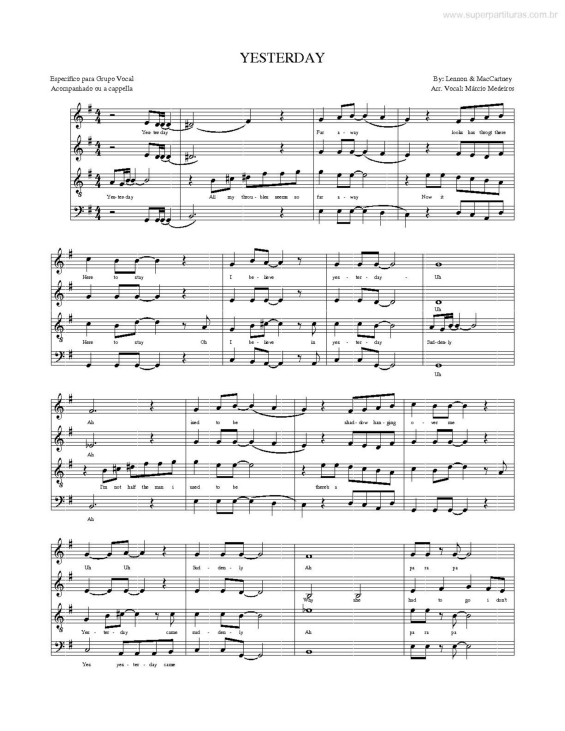 Partitura da música Yesterday v.5