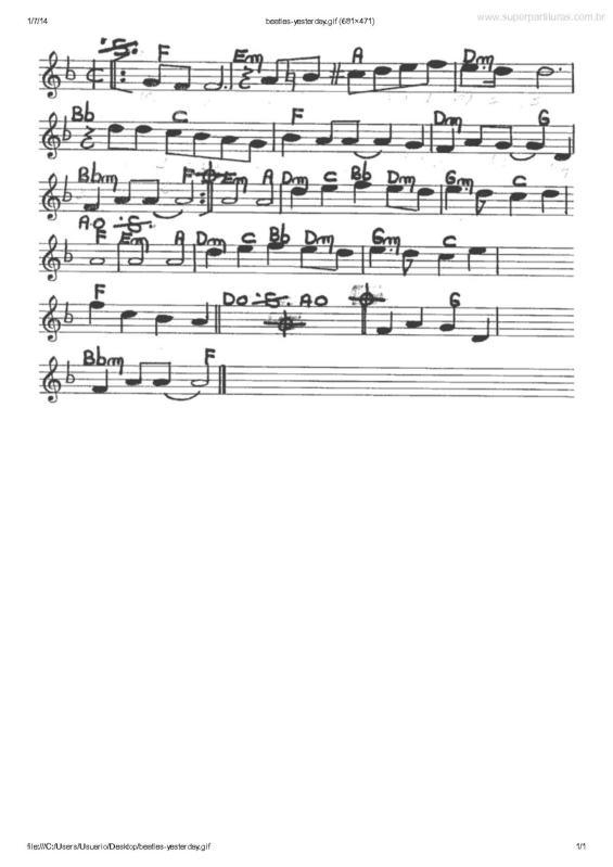 Partitura da música Yesterday
