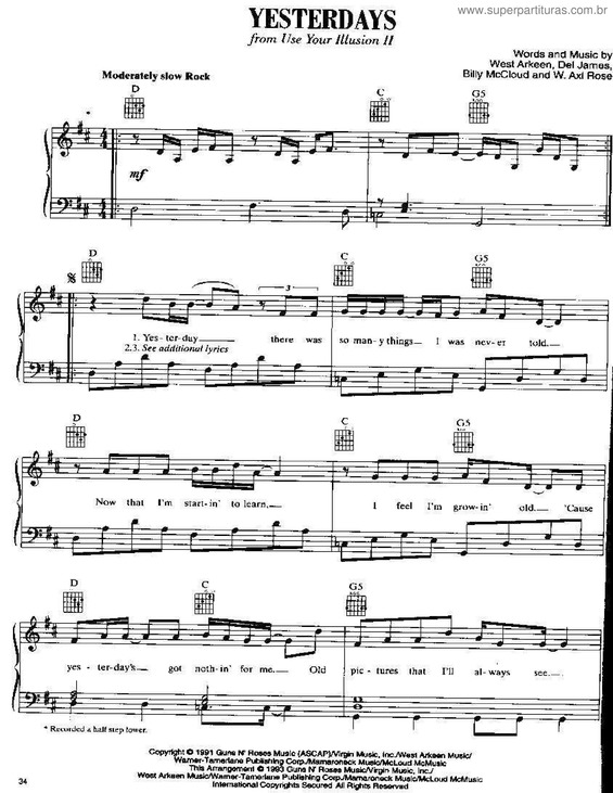 Partitura da música Yesterdays