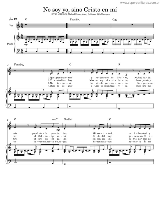 Partitura da música Yet Not I But Through Christ In Me – Jonny Robinson, Rich Thompson, Dustin Smith, And Michael Farren No Soy Yo, Sino Es Cristo En Mí – C