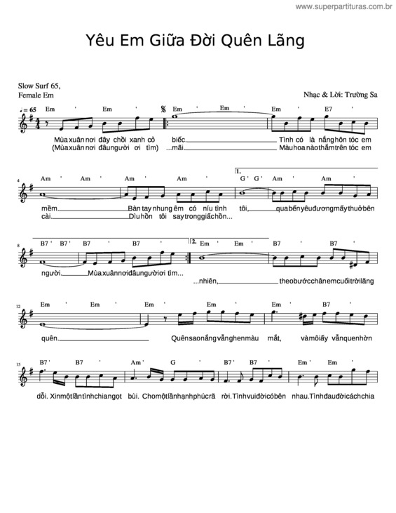 Partitura da música Yeu Em Giua Doi Quen Lang