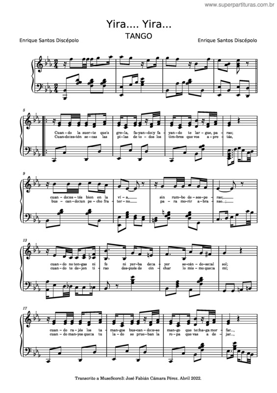 Partitura da música Yira... Yira... – Enrique Santos Discépolo