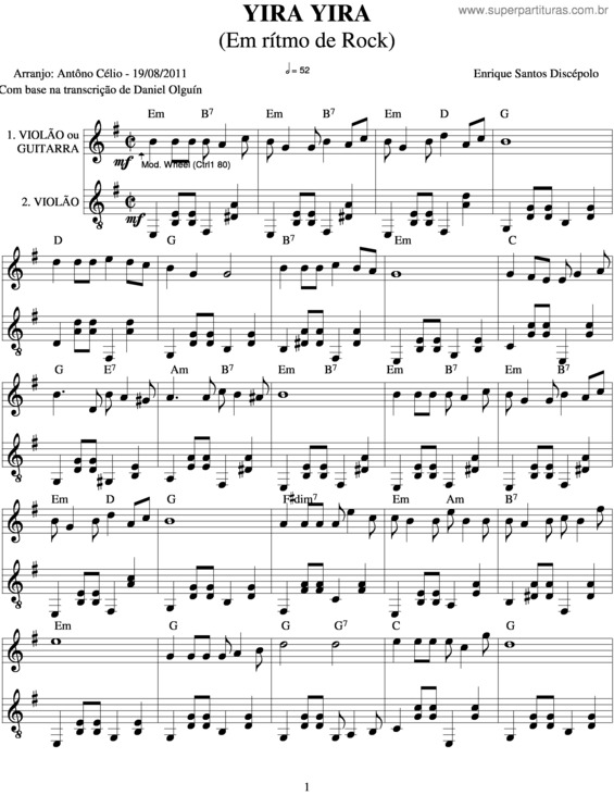 Partitura da música Yira Yira