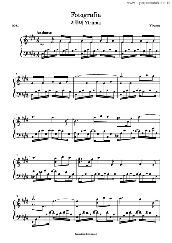 Partitura da música Yiruma – Fotografia