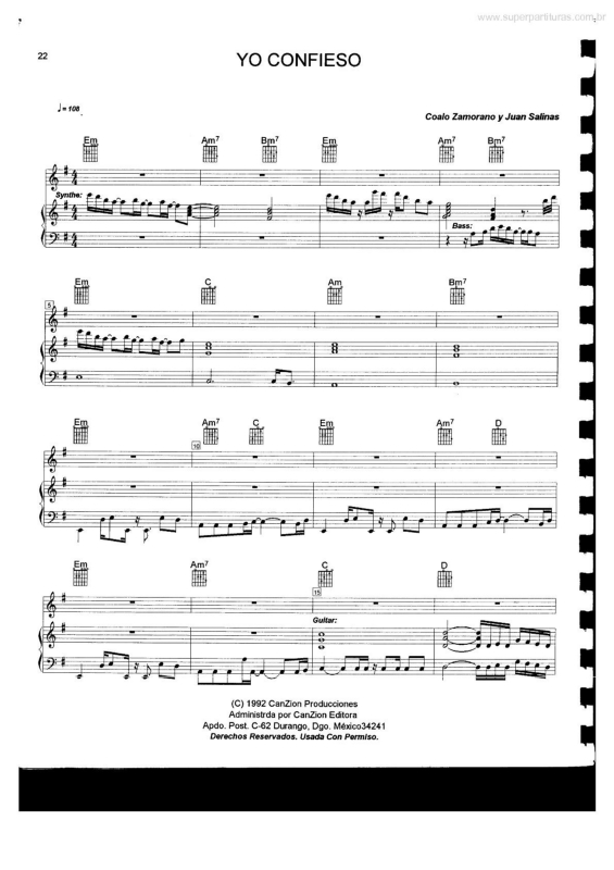 Partitura da música Yo Confieso