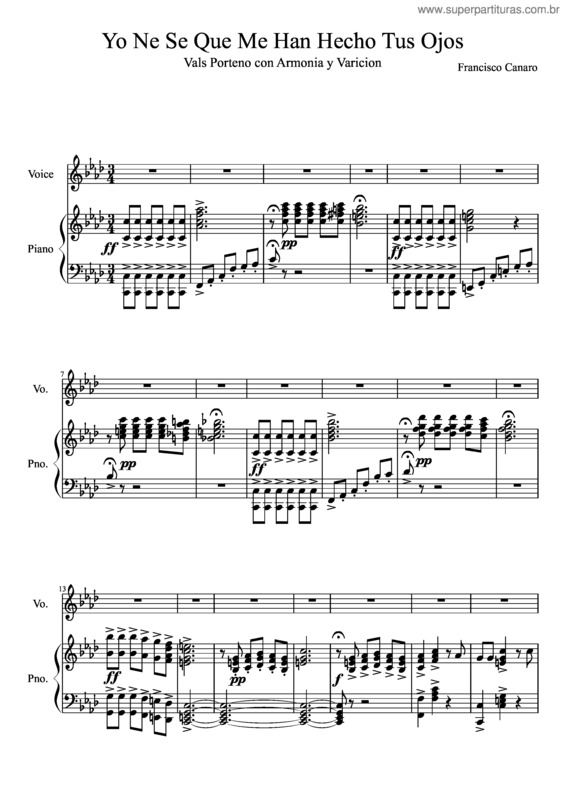 Partitura da música Yo Ne Se Que Me Han Hecho Tus Ojos