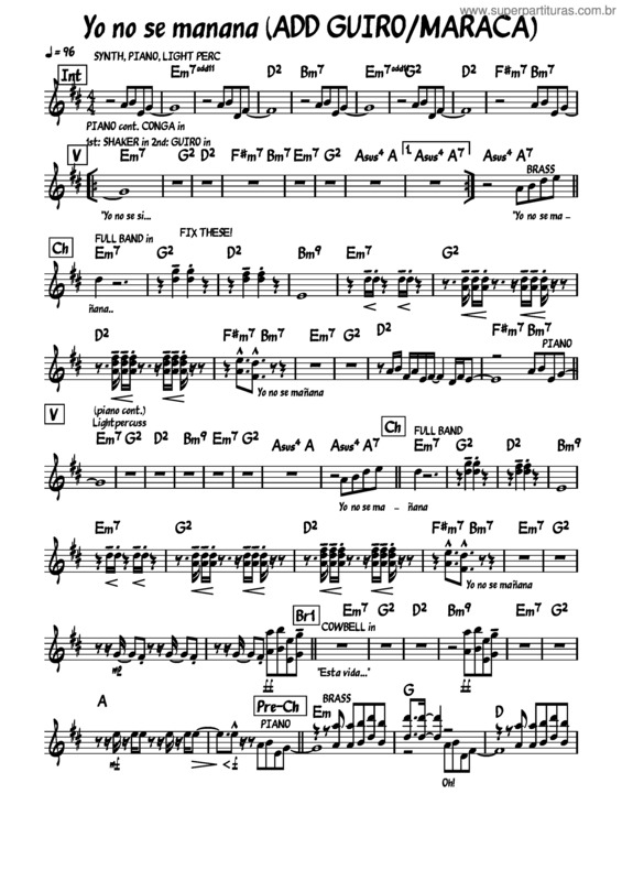 Partitura da música Yo No Se Manana – Luis Enrique Yo No Se Manana Fullband 2.0