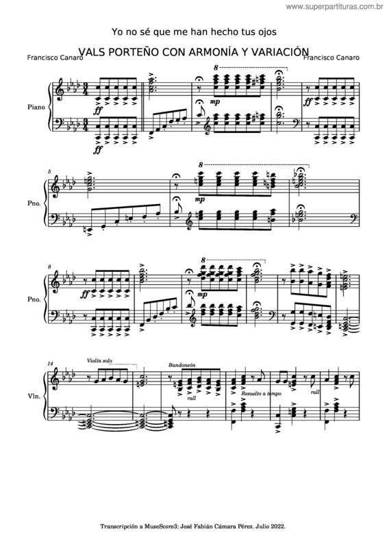 Partitura da música Yo No Sé Que Me Han Hecho Tus Ojos – Francisco Canaro