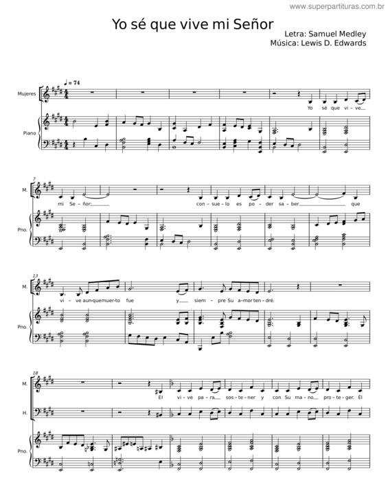 Partitura da música Yo Sé Que Vive Mi Señor – Samuel Medley