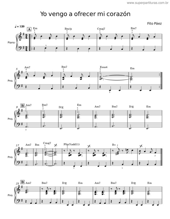 Partitura da música Yo Vengo A Ofrecer Mi Corazon – Fito Páez v.2