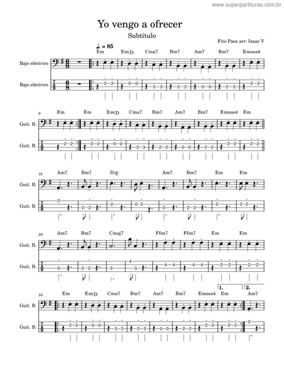 Partitura da música Yo Vengo A Ofrecer Mi Corazon – Fito Páez Yo Vengo A Ofrecer Mi Corazón – Fito Páez