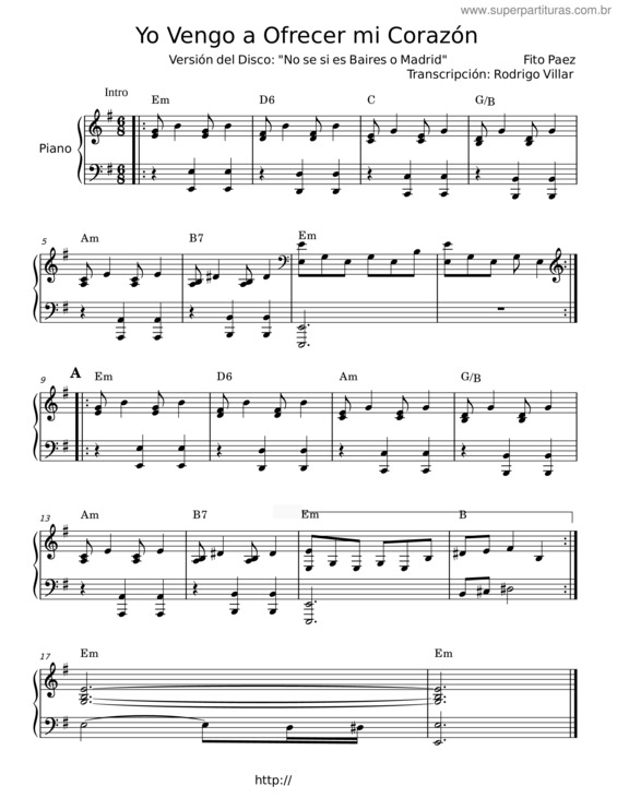 Partitura da música Yo Vengo A Ofrecer Mi Corazon – Fito Páez