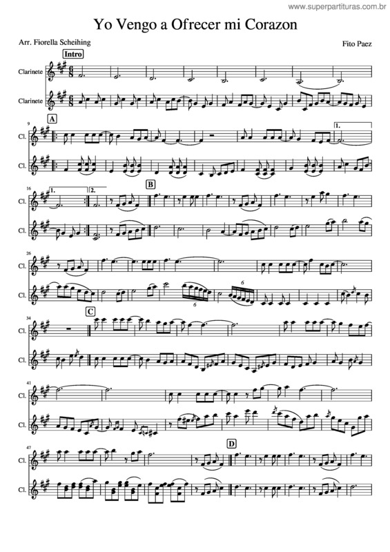Partitura da música Yo Vengo A Ofrecer Mi Corazon Dueto De Clarinetes