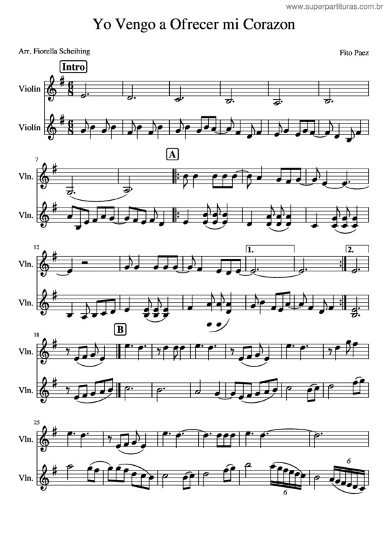 Partitura da música Yo Vengo A Ofrecer Mi Corazon–Dueto