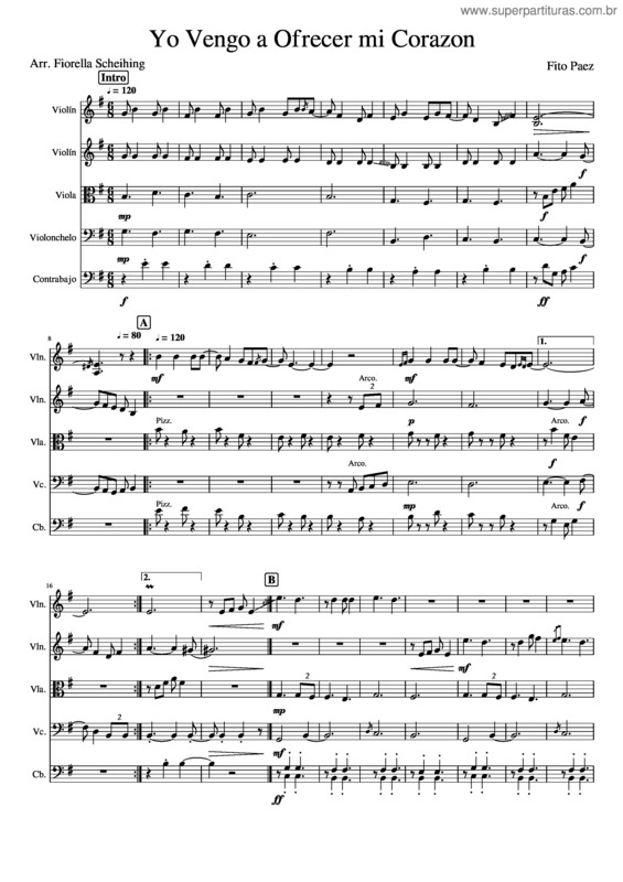 Partitura da música Yo Vengo A Ofrecer Mi Corazon Quinteto