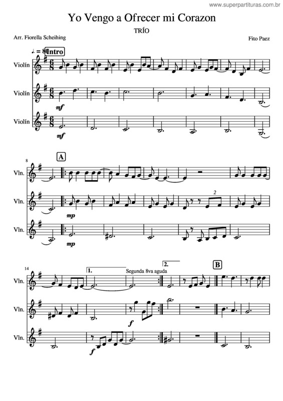 Partitura da música Yo Vengo A Ofrecer Mi Corazon–Trío
