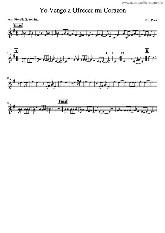 Partitura da música Yo Vengo A Ofrecer Mi Corazon_Solo