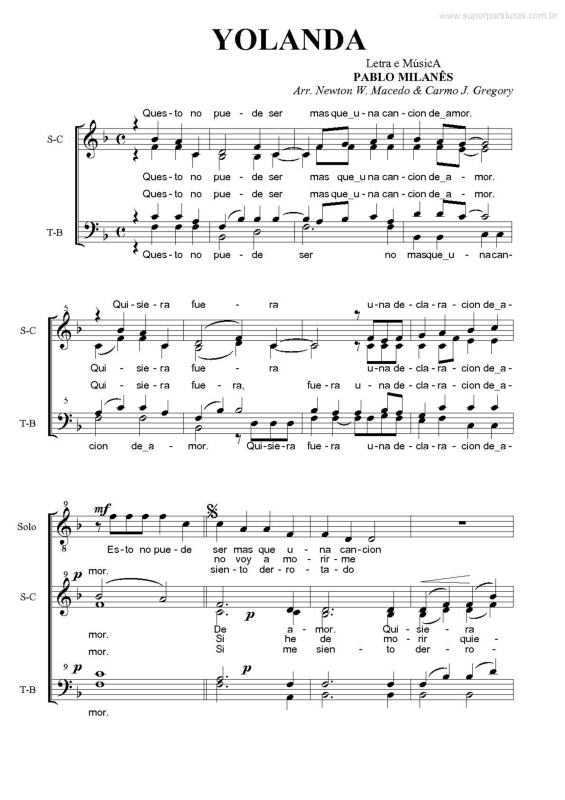 Partitura da música Yolanda v.2