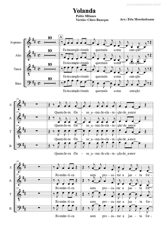 Partitura da música Yolanda