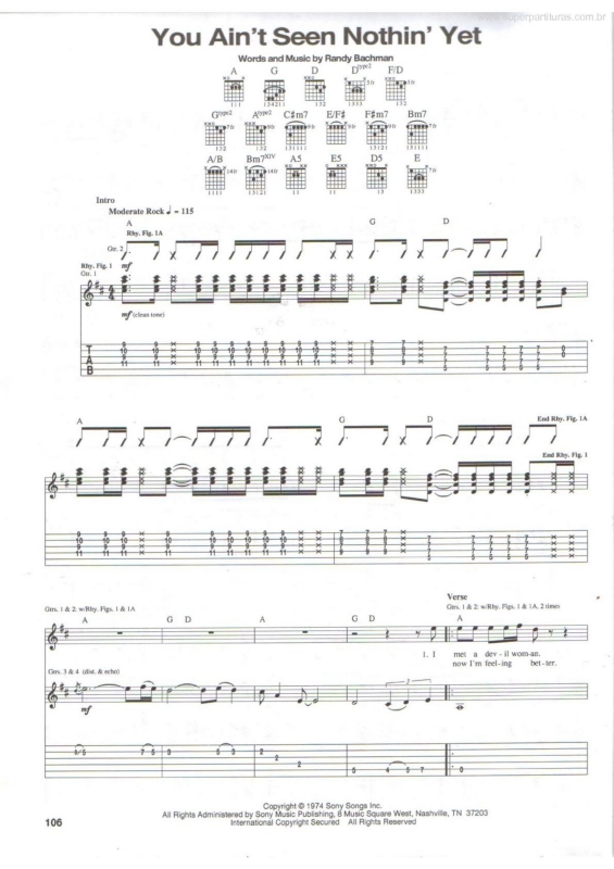 Partitura da música You Ain`t Seen Nothin` Yet