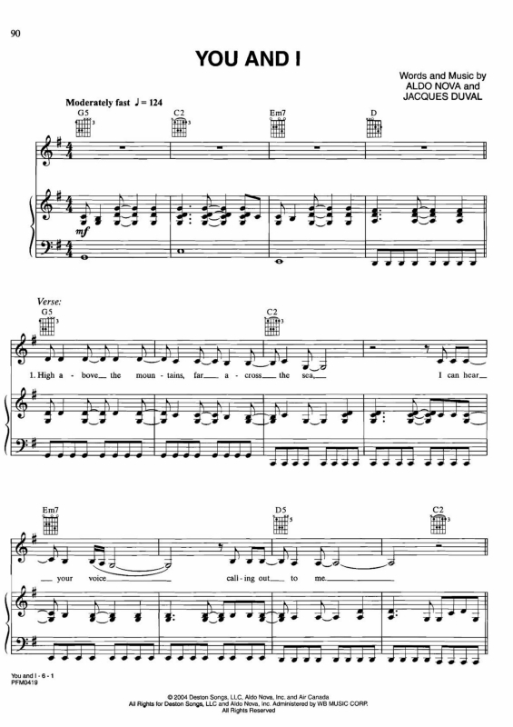 Partitura da música You and I