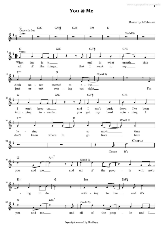 Partitura da música You And Me v.2