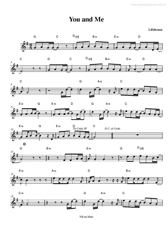 Partitura da música You And Me