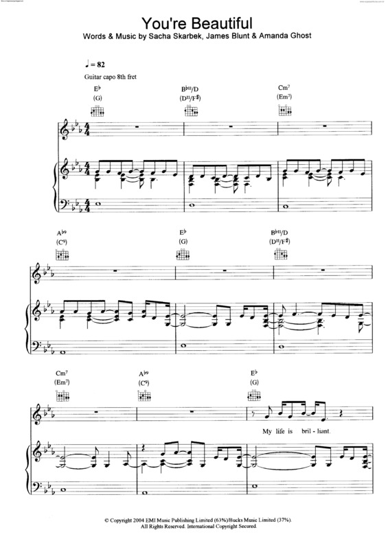 Partitura da música You Are Beautiful