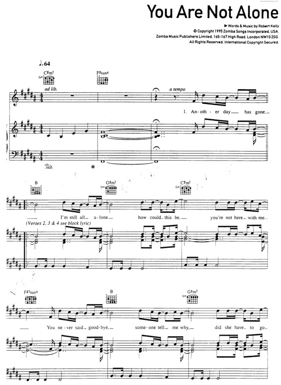 Partitura da música You Are Not Alone v.3