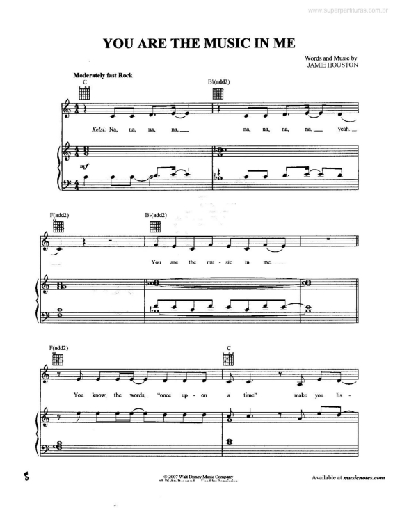 Partitura da música You Are The Music In Me (High School Musical)