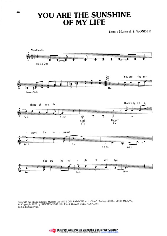 Partitura da música You Are The Sunshine Of My Life v.3