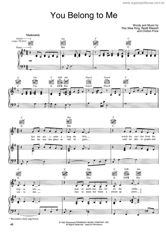 Partitura da música You Belong To Me