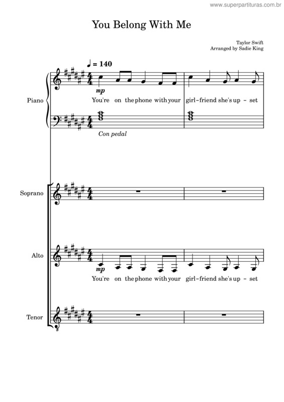 Partitura da música You Belong With Me – Taylor Swift Coro