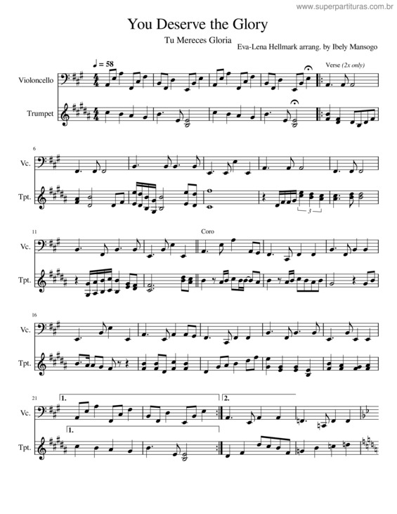 Partitura da música You Deserve The Glory