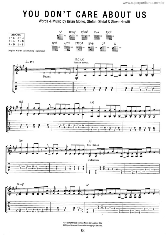 Partitura da música You don`t care about us