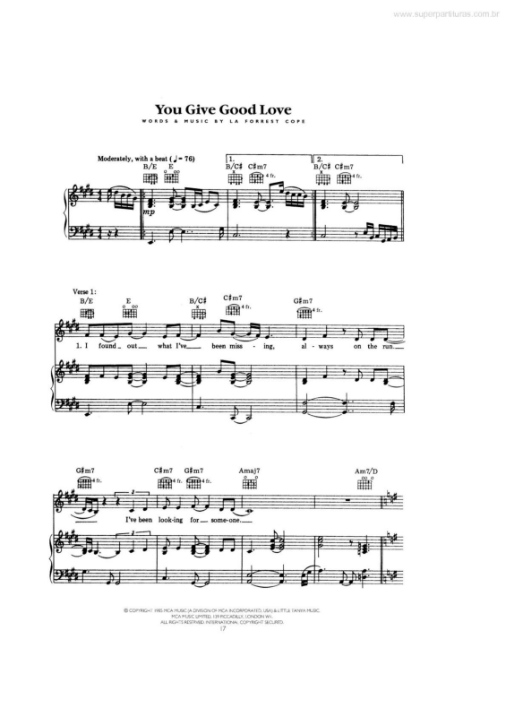 Partitura da música You Give Good Love