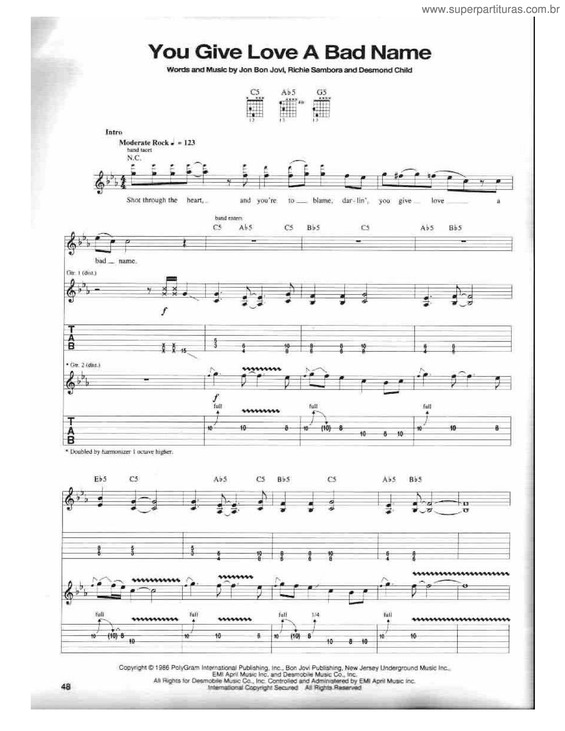 Partitura da música You Give Love A Bad Name v.2