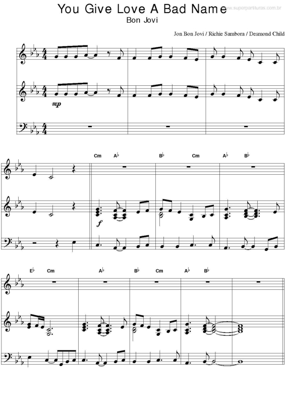 Partitura da música You Give Love a Bad Name