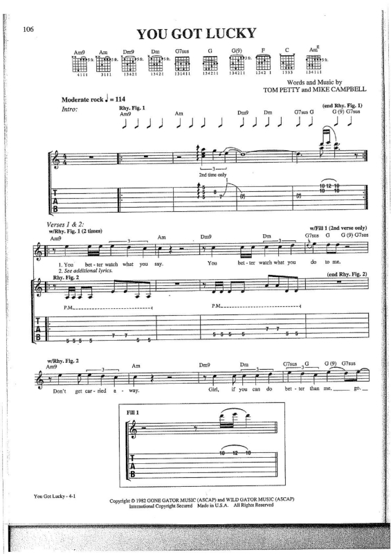 Partitura da música You Got Lucky