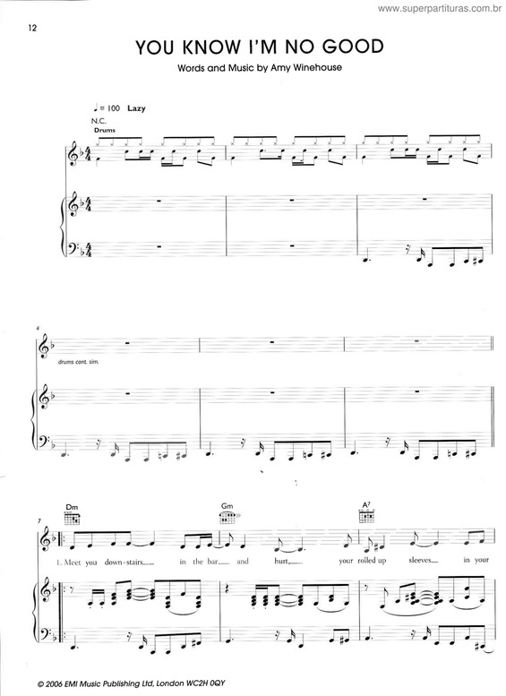 Partitura da música You know I`m no good