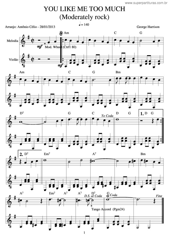 Partitura da música You Like Me Too Much