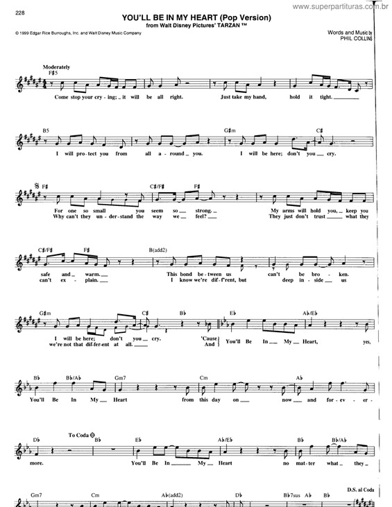 Partitura da música You`ll Be In My heart v.2